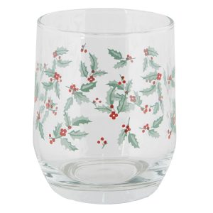 gl water glass  ml green glass holly leaves drinking cup x